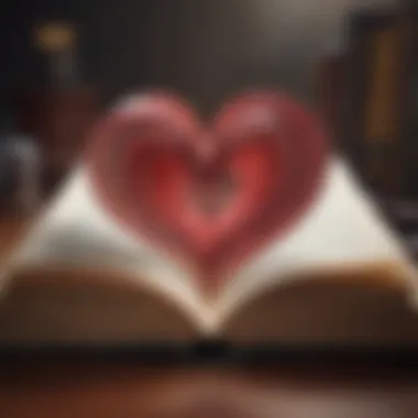 An open book with a heart symbol emerging from its pages