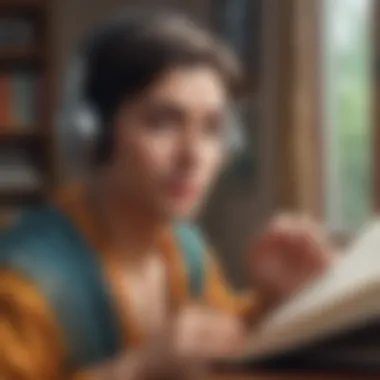Engaging with Audio Learning An individual listening to an audiobook with headphones