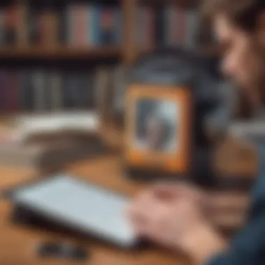 Digital Interaction with Audiobooks Person engaging with audiobooks on a digital device