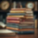 A stack of classic literature books with a vintage aesthetic