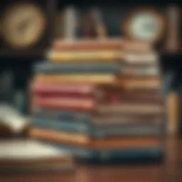 A stack of classic literature books with a vintage aesthetic