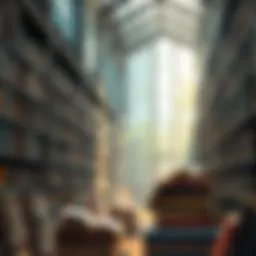 A serene library filled with books