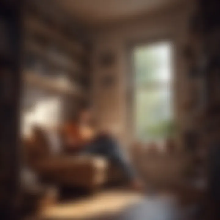 A person reading intently in a cozy nook