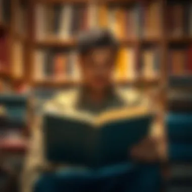 Reading for Personal Growth A contemplative figure surrounded by books, emphasizing the importance of reading for growth