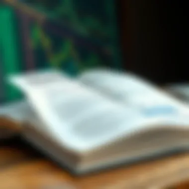 An open book with financial charts