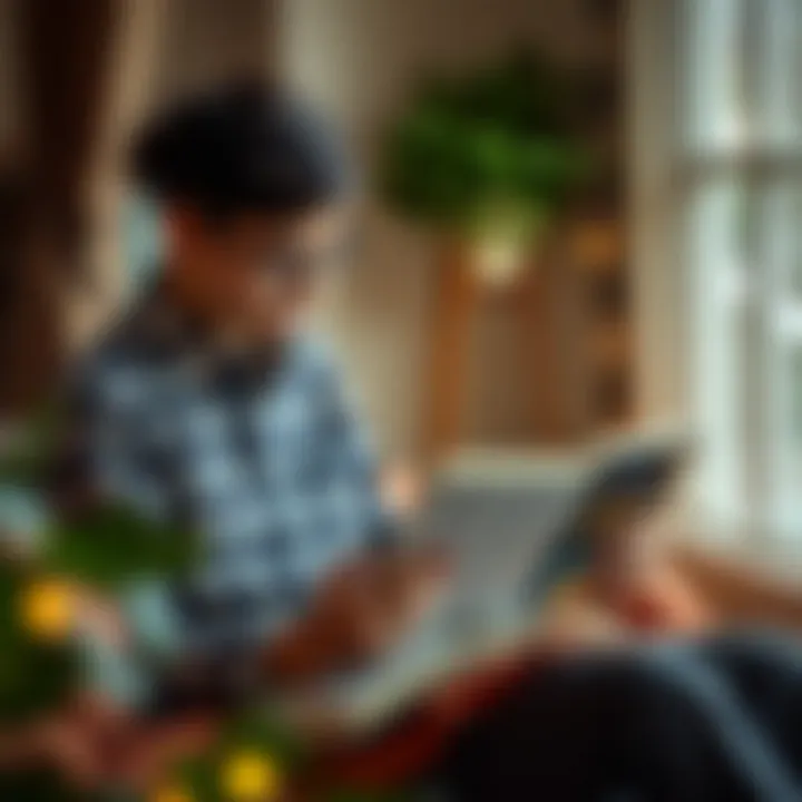 A cozy reading nook with a person engaging with a financial book