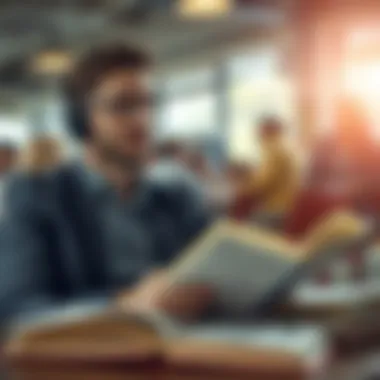 Conceptual image showcasing a busy professional engaging with literature