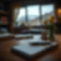 A serene workspace with a notebook and a pen, symbolizing creativity