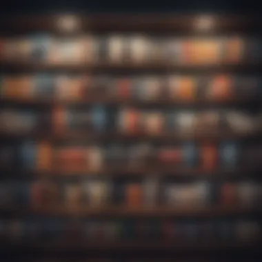 An illustration of digital bookshelves showcasing a variety of genres and titles.