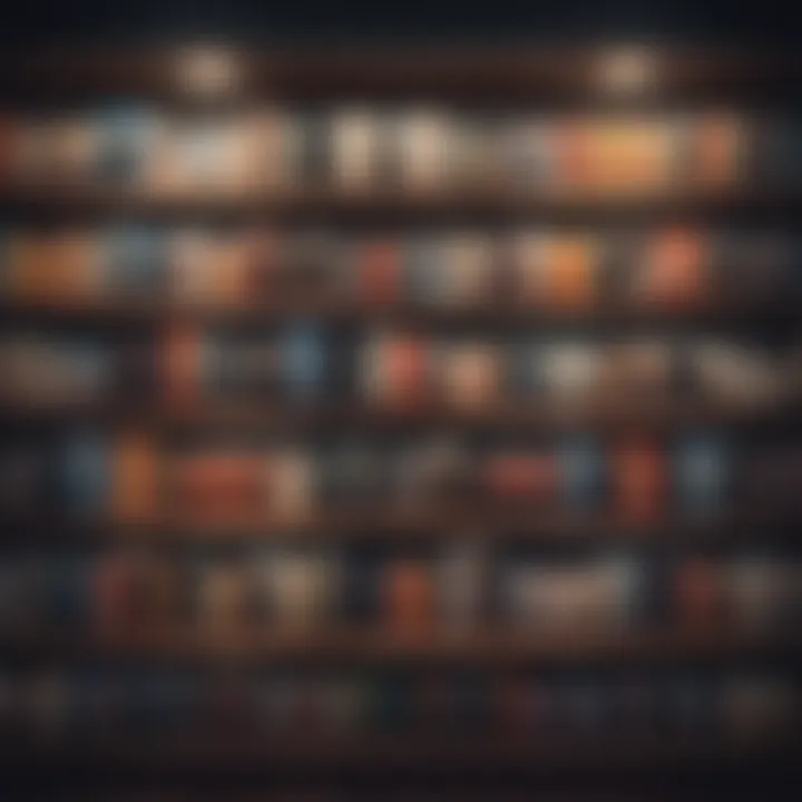 An illustration of digital bookshelves showcasing a variety of genres and titles.