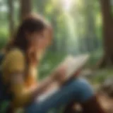 Inspiring scene of a young woman reading a book in nature