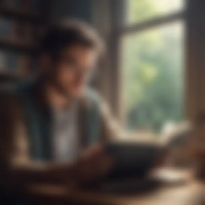 A person deep in thought while reading a book