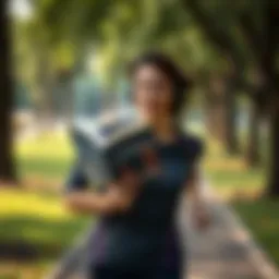 A person immersed in an audiobook while jogging in a park