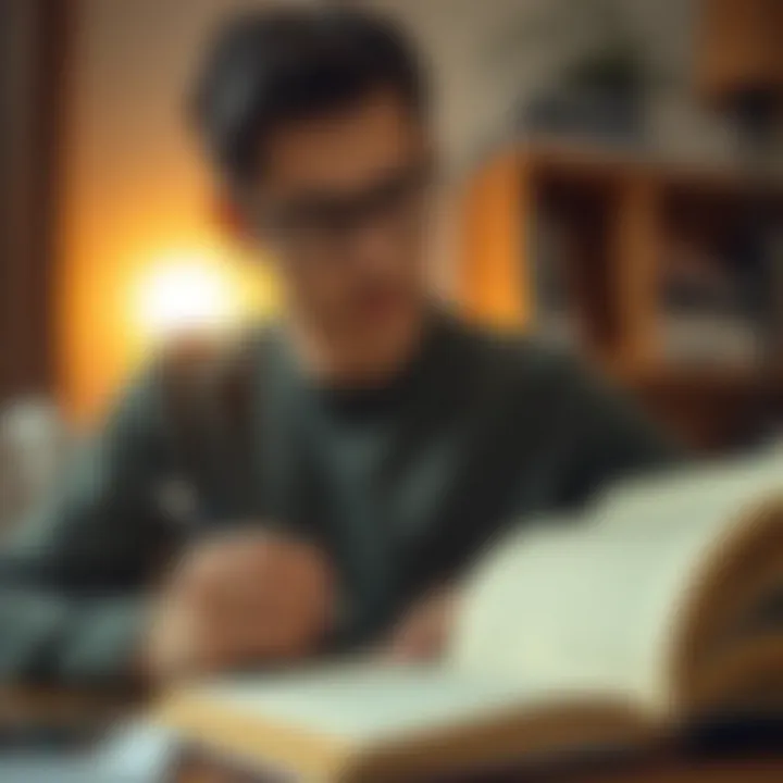 A thoughtful individual taking notes while reading