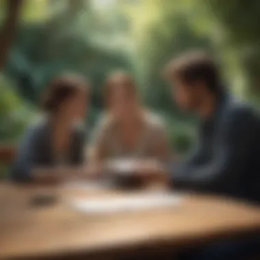 Fostering Understanding Through Conversation A serene setting with individuals discussing ideas, representing open dialogue.
