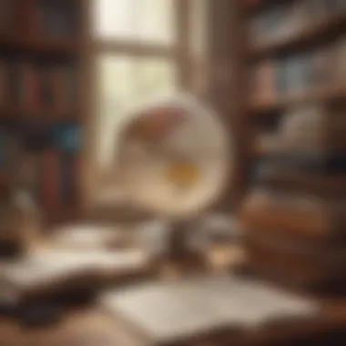 Intellectual Sanctuary A serene study space filled with philosophy texts and a globe