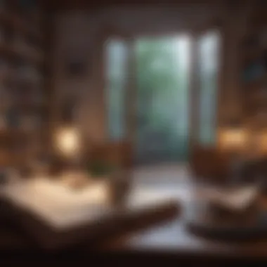 A Sanctuary for Readers A cozy reading nook with soft lighting and a steaming cup of tea