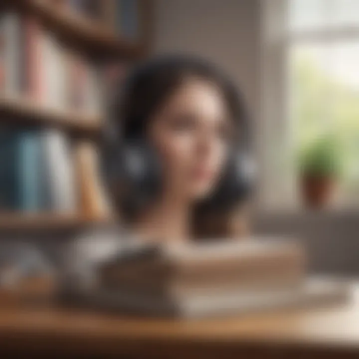 Creative workspace illustrating personal development through audiobooks