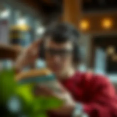 An individual enjoying literature through headphones