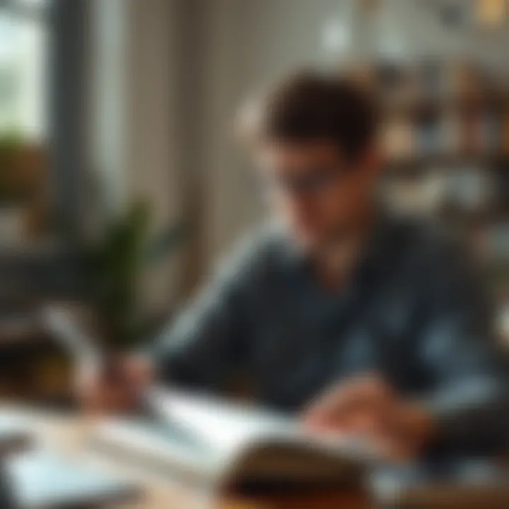 An individual engaging with a digital book summary platform.