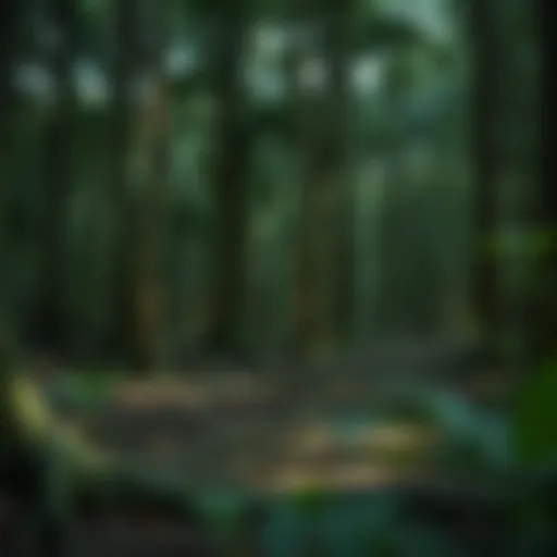 A dense forest showcasing the interconnected root systems of trees