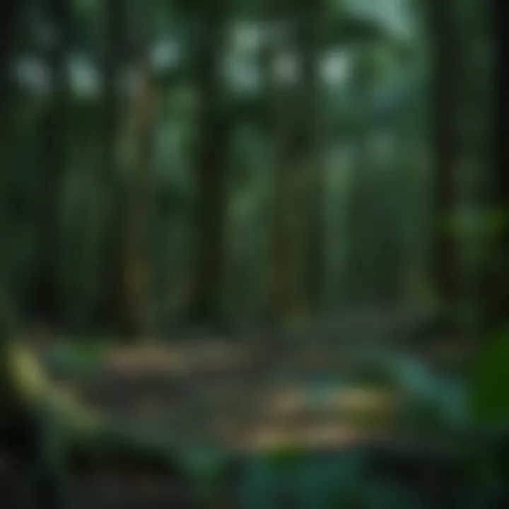 A dense forest showcasing the interconnected root systems of trees