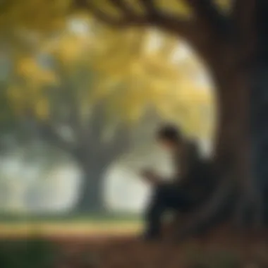 Confronting Moral Dilemmas A shadowy figure contemplating under a tree, representing moral dilemmas