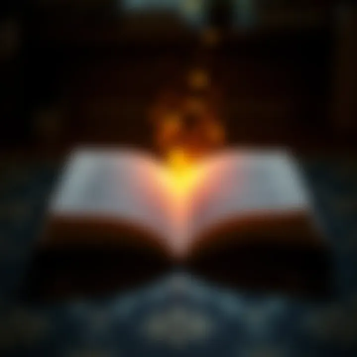 An open book with a glowing light emanating from its pages