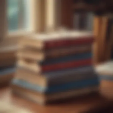 A stack of classic novels on a wooden table, symbolizing literary exploration