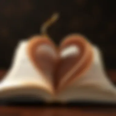 A close-up of an open heart shaped book