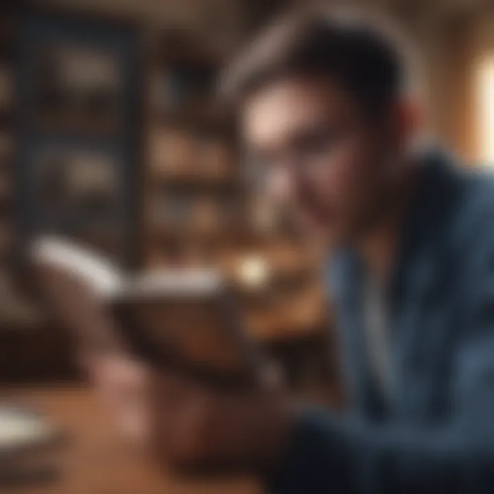 A thoughtful person contemplating with a book in hand