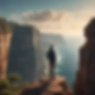 A person standing at the edge of a cliff looking towards the horizon, representing possibilities