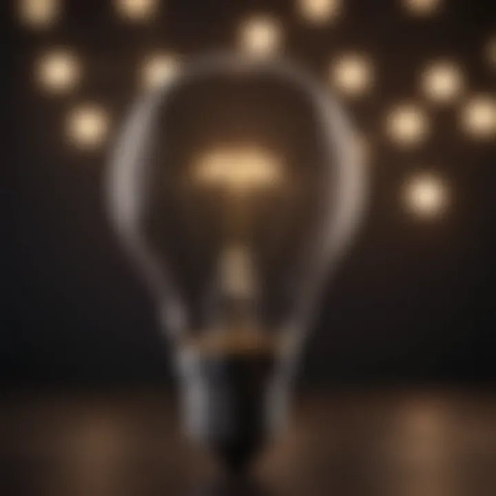 A light bulb glowing brightly against a dark background, symbolizing ideas and inspiration