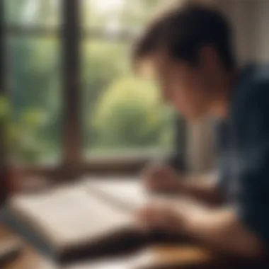 A person journaling with a book open, reflecting on life lessons.