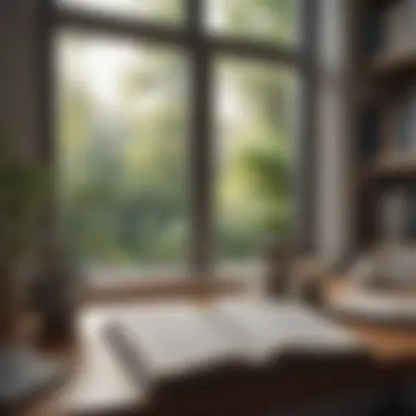 Embracing Tranquility in Self-Care Literature A serene reading nook with a self-care book open on a table
