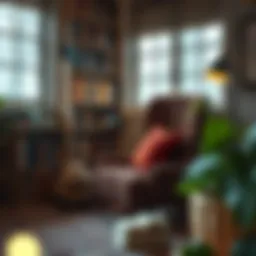 A serene library nook with self-growth books and a cozy reading chair