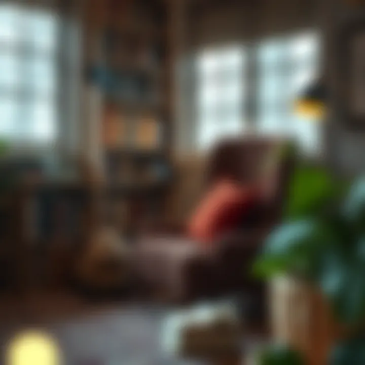 A serene library nook with self-growth books and a cozy reading chair