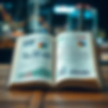 An open book with stock market charts and graphs