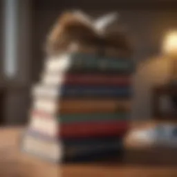 A stack of influential financial books on a wooden table