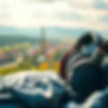 Relaxation Through Audiobooks A scenic view with headphones, symbolizing relaxation while listening to audiobooks