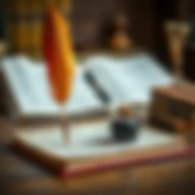 The Craft of Literary Creation A quill and inkpot on a wooden desk