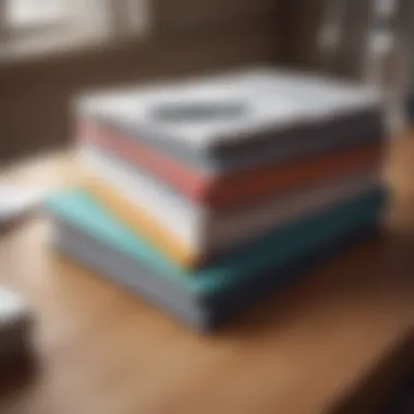 A collection of self-help workbooks on a wooden table.