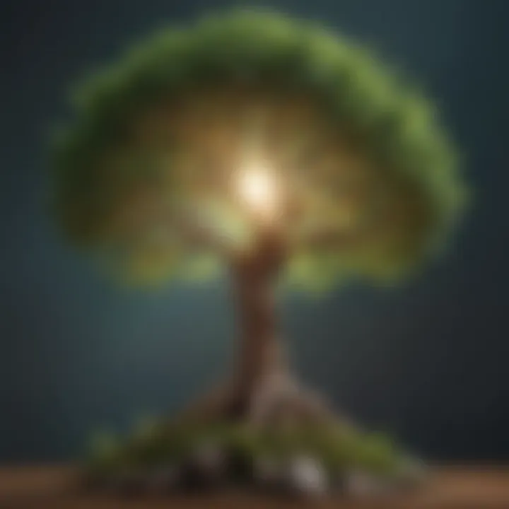 Symbols of personal growth and enlightenment, such as a tree and light