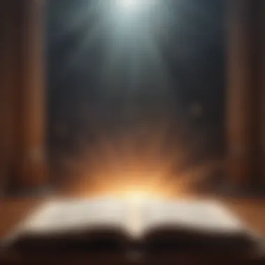 An open book with rays of light symbolizing enlightenment