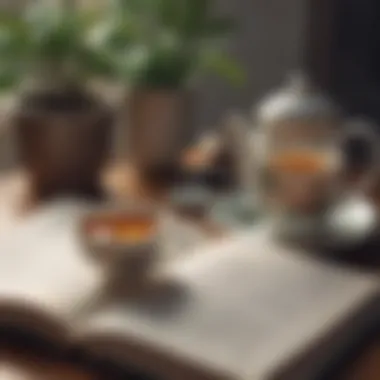 A cup of tea beside an open book