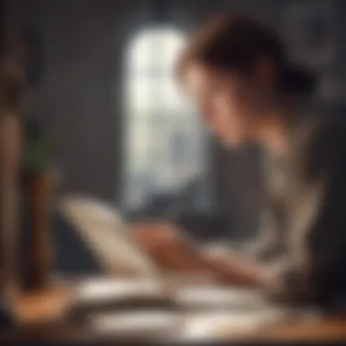 Reflection on Candor A thoughtful individual pondering over a book, symbolizing reflection and honesty in literature.
