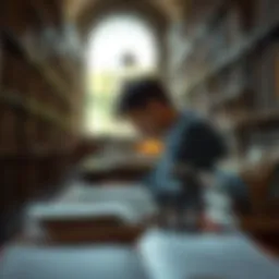 A poignant moment of reflection in a quiet library.