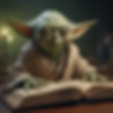 An ancient book with Yoda's teachings illuminated