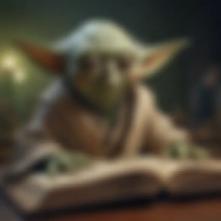 An ancient book with Yoda's teachings illuminated