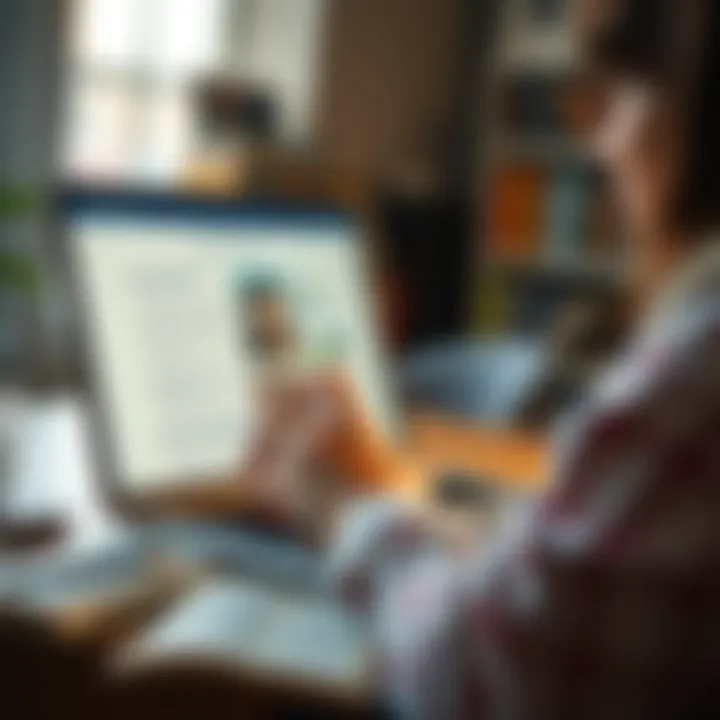 A reader engaging with a book overview website on a laptop